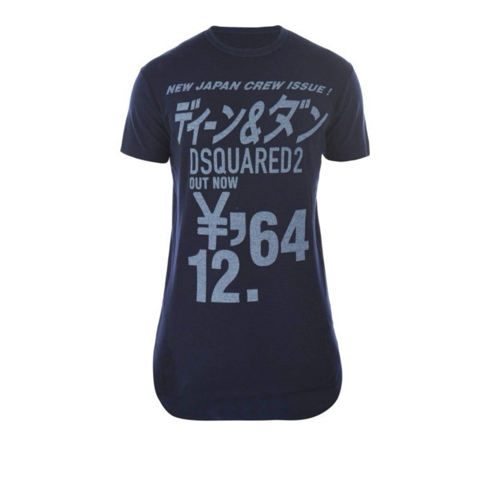$220 DSQUARED2 Navy Blue T Shirt Top Size XL Long Cool Fit Made in Italy